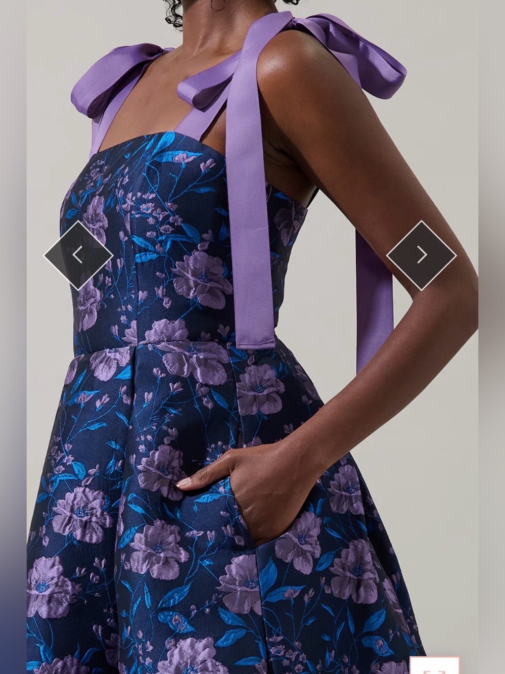 NWT Sugarlips Floral Jacquard Tie-Shoulder Pleated Midi Dress - Picture 6 of 15
